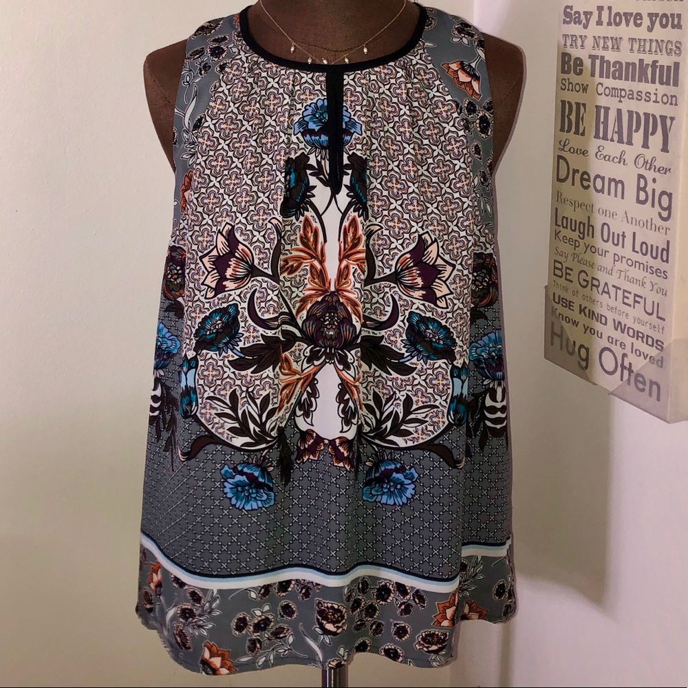 Print tank top blouse with back zipper, Small
